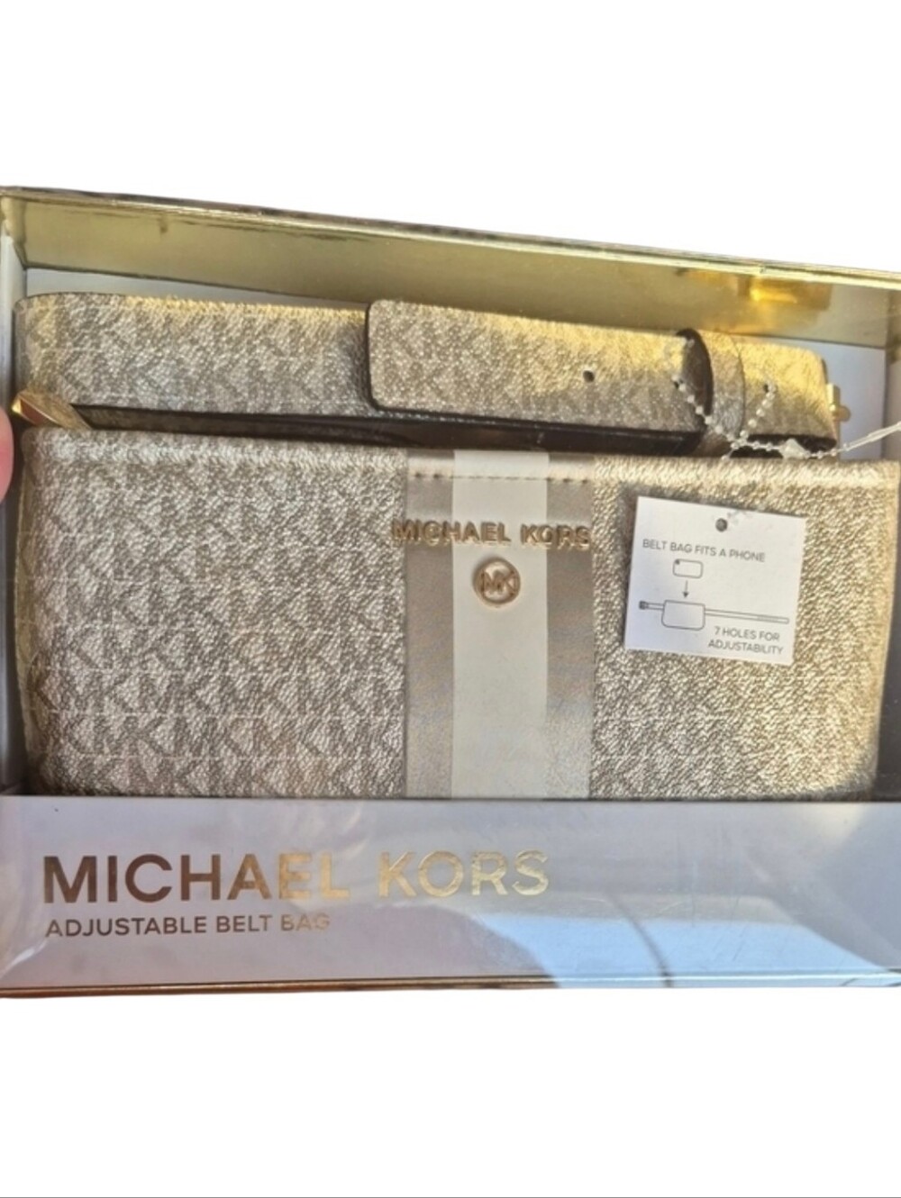 Michael Kors Adjustable Belt Bag Vanilla Gold Signature Logo Metallic NWT L/XL